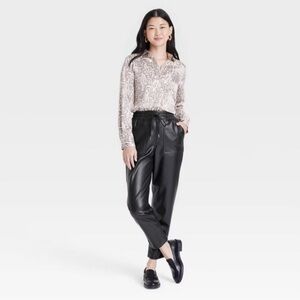 High-Rise Faux Leather Tapered Ankle Pull-On Pants - A New Day™ Black L